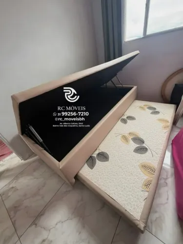 Cama box completa Baú Tamanho solteiro com Cama Auxiliar 88x1,88 D33  Baú Blindado