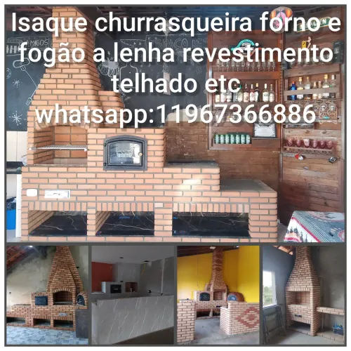 Isaac churrasqueira forno e fogão a lenha revestimento telhado etc