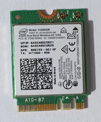 Placa Wi-Fi Dual Band Intel 3165NGW e 7265NGW AN Notebook HP Dell e Outros