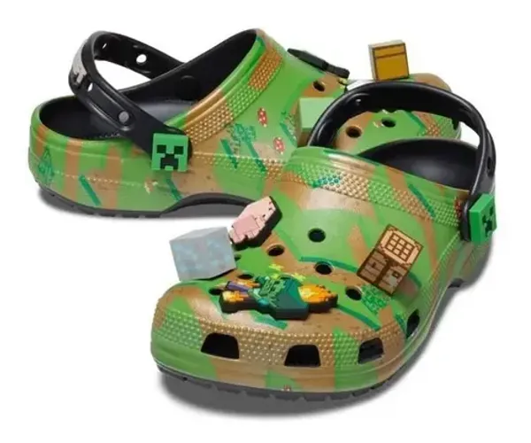 Crocs Infantil Minecraft - Tamanco/Chinelo Verde com Jibbitz - Tamanho 43/44