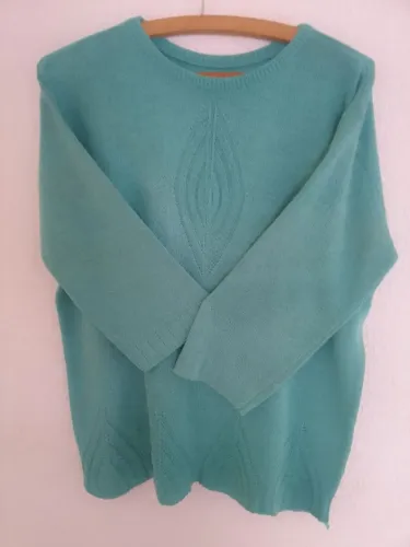 Suéter Feminino de Tricô Lã Gola Redonda Verde Água