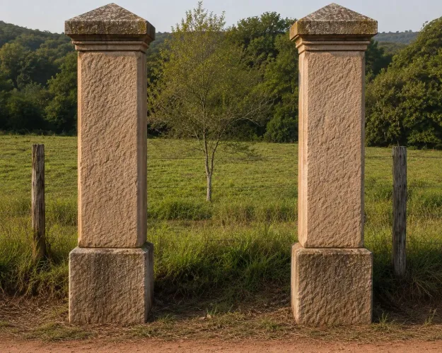 Par Colunas de pedra maciça lavrada a mão.