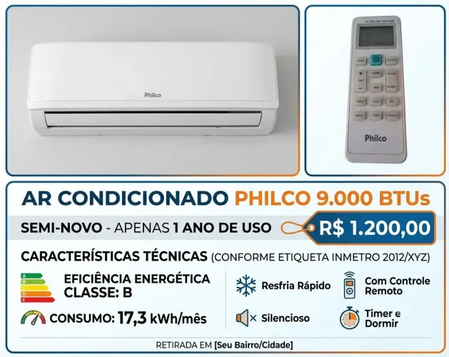 Ar condicionado 9.000 btus 220v semi novo