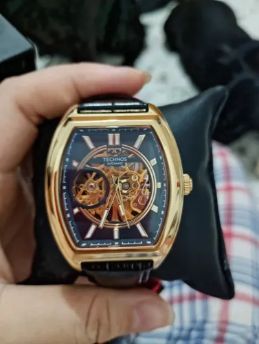 relógio technos automático dourado