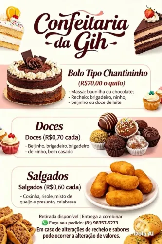 Bolos doces e salgados