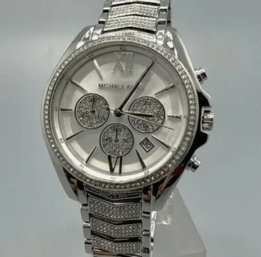 relógio michael kors prata svarowski quartzo 44mm mk6728 original
