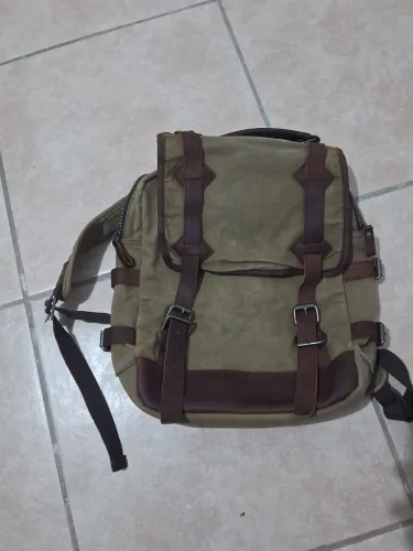 Mochila lona e couro