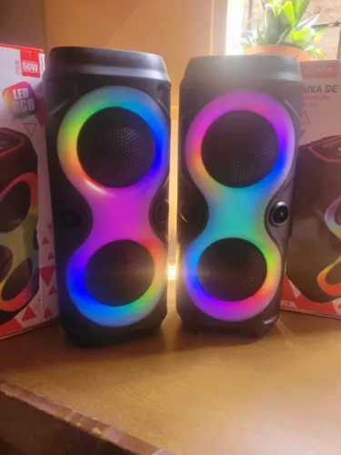 Caixa de Som Bluetooth Portátil 50W LED RGB TWS FM USB