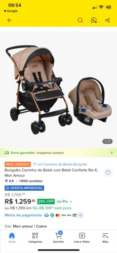 Vendo kit de carrinho e bebê conforto 850,00