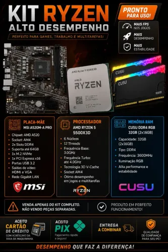 KIT RYZEN 5 5500X3D + 32GB DDR4 + A520 MSI-Pro
