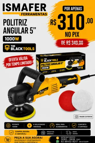 POLITRIZ ANGULAR 5" 1000W THE BLACK TOOLS 220V - BTP1000