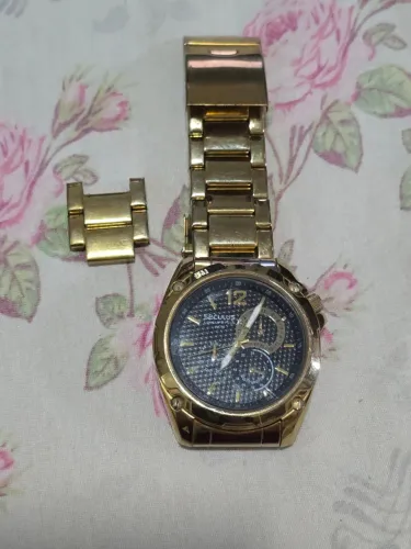 Relógio original Seculos cronógrafo dourado 28165GPSPDA3