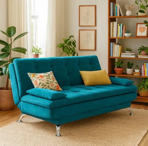 Sofá-cama casal Premium A2 Suede Azul Turquesa 