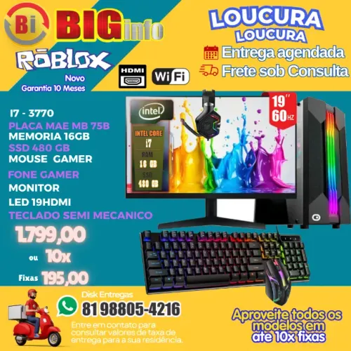 Computador Completo Intel Core I7 3 Geração 16gb Ssd 480Gb Monitor 19 - Em ate 10x Fixas