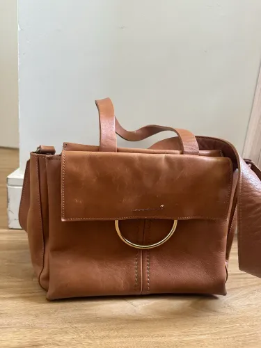 Bolsa couro legítimo caramelo Mr Cat