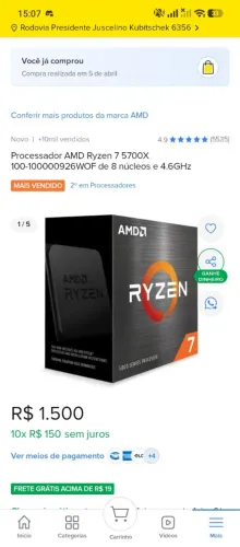Processador AMD Ryzen 7 5700x