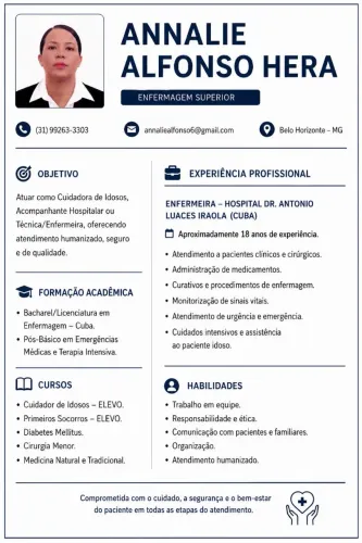 Pra emprego como Cuidadora do Idosos.