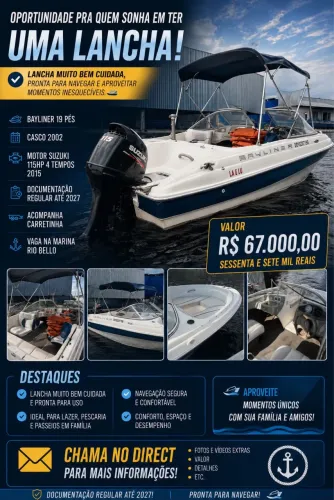 Lancha Bayliner 19 Completa c/ Motor Suzuki 115HP 2015