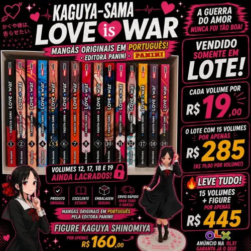 Mangá Kaguya Sama Love is War (1 ao 12 + 17, 18, 19) + figure kaguya 