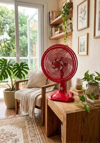 Ventilador de mesa vermelho