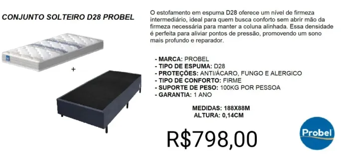 CONJUNTO SOLTEIRO BOX+COLCHÃO PROBEL A PRONTA-ENTREGA 