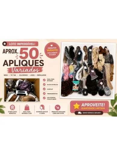Lote com Aprox. 50 Apliques de Cabelo Variados | Wigs, Tic Tac, Coloridos e Lisos