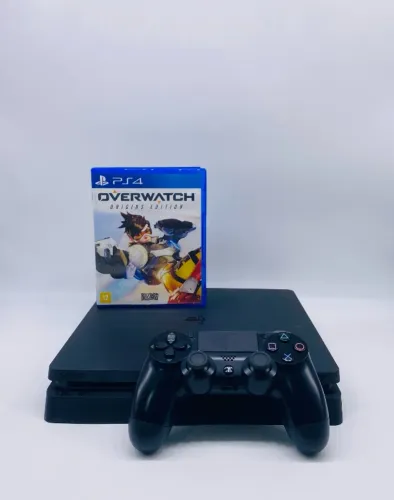 Play Station 4 Slim 500GB Usado Sem Caixa + Overwatch Usado