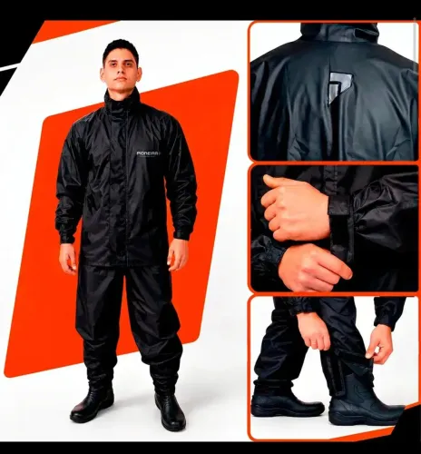 Capa De Chuva Pvc Motoqueiro Impermeável reforçada Pioneira Preto-laranja G