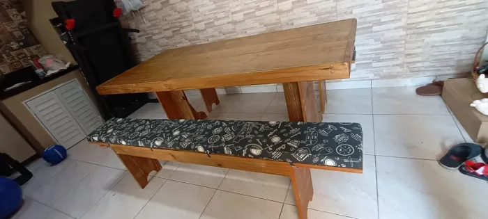 Mesa + Banco Madeira Pinus Tratado 1,80x0,80