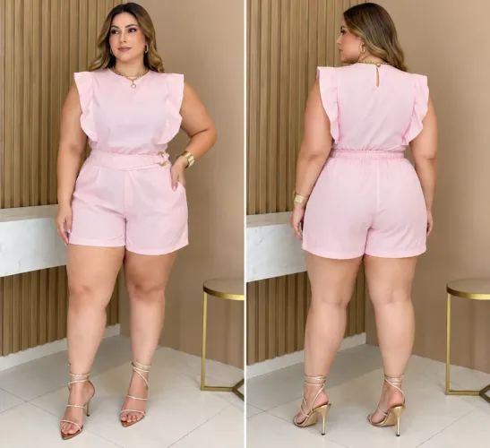 Conjunto em crepe seda short com elástico 44/46