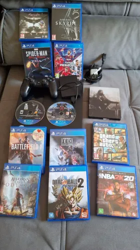 Ps4 500gb 1 controle + 13 jogos + HD externo