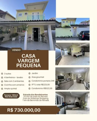 CASA 3 QUARTOS EM CONDOMÍNIO EM VARGEM PEQUENA