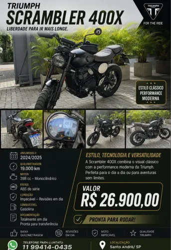 Vendo - São Paulo/ SP modelo da moto: Triumph Scrambler 400x