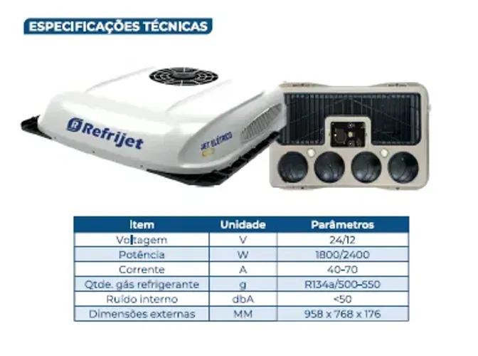 Ar-Condicionado de teto automotivo Jet Prime 21v e 24v. Marca Refrijet