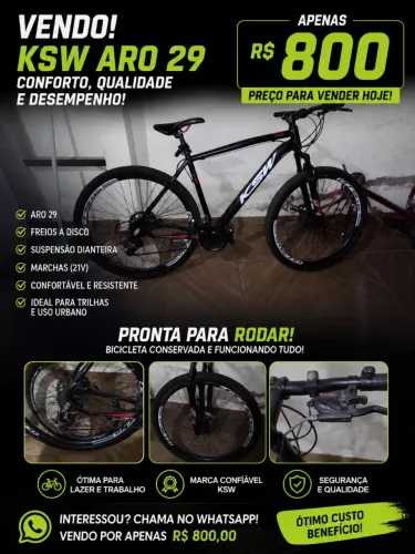 Bicicleta KSW Aro 29 Usada - Ótimo Estado, Pronta para Pedalar!