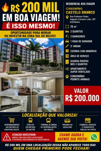 BOA VIAGEM POR APENAS R$ 200 MIL! 70M² + 2 QUARTOS + 1 VAGA OPORTUNIDADE IMPERDÍVEL!