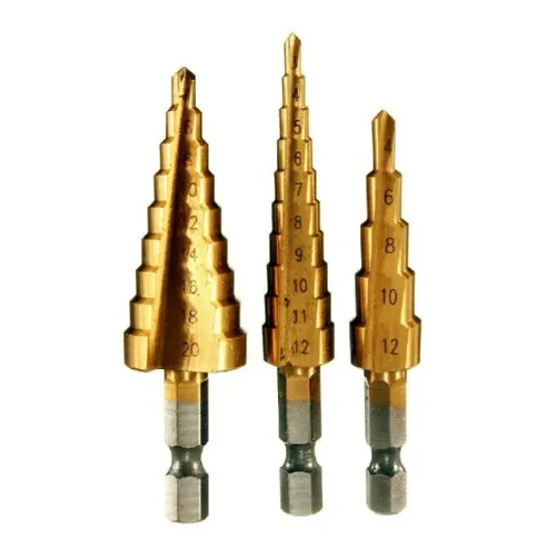Broca Escalonada de Titânio 3 a 20mm Punho Hexagonal 3 Peças