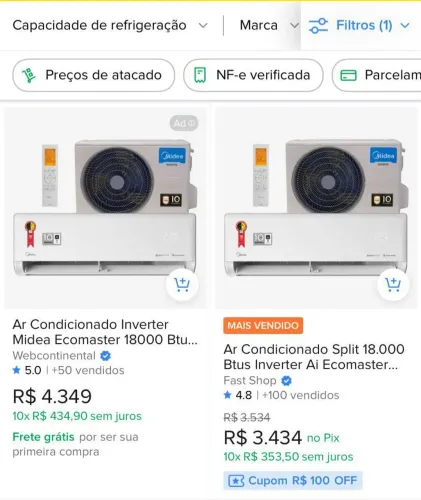 Ar condicionado midea 18000 BTUs na caixa