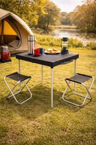 Mesa Plástico Dobrável com 2 Banquetas Preta