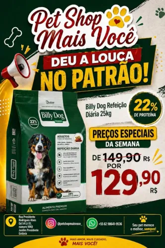 Promoção Ração Billy Dog 25 kg