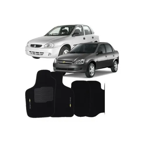 Jogo De Tapete Automotivo wave Corsa Classic 2003 À 2015 c Bordado Preto 4 Peças