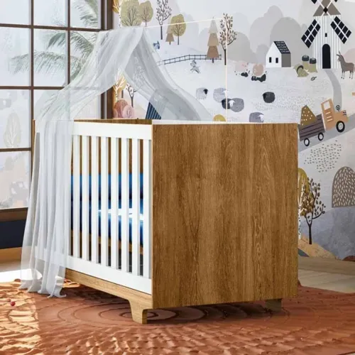 Berço  100% MDF Amadeirado/Branco Tigus rf54