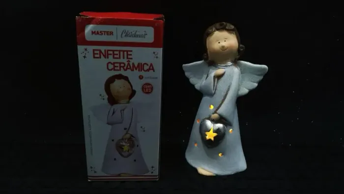 Enfeite Anjo De Cetamica C/ Led