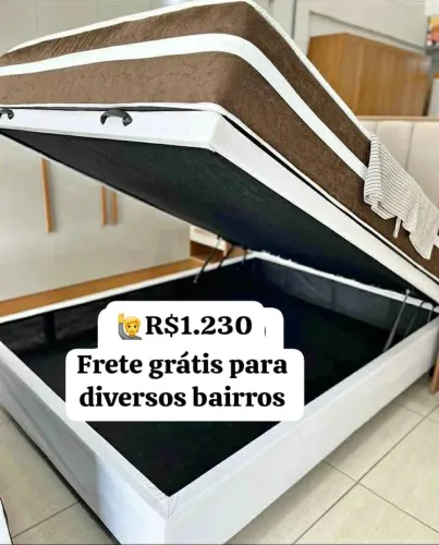 Cama Box com Baú e Colchão Casal - Frete Grátis