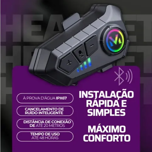 Fone intercomunicador de capacete Headset para moto - conexao bluetooth - microfone