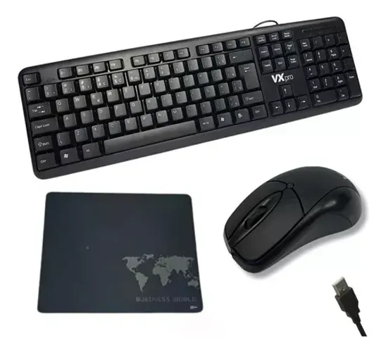 Kit Teclado Mouse Mousepad Básico Com Fio Usb Computador Pc