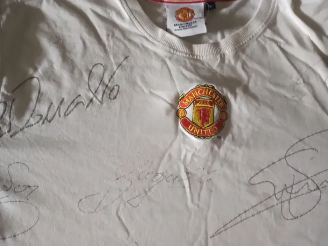 Camisa colecionador Manchester United assinaturas jogadores 