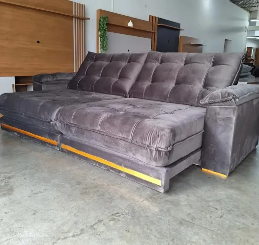 Sofá Marrom Retrátil e Reclinável 2.50cm, pilow top 30cm, espuma D-28 com molas ensacadas 