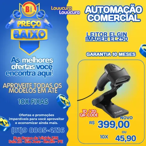 Leitor De Codigo De Barras Bematech EL250 1D/2D Area Imager USB Com Suporte
