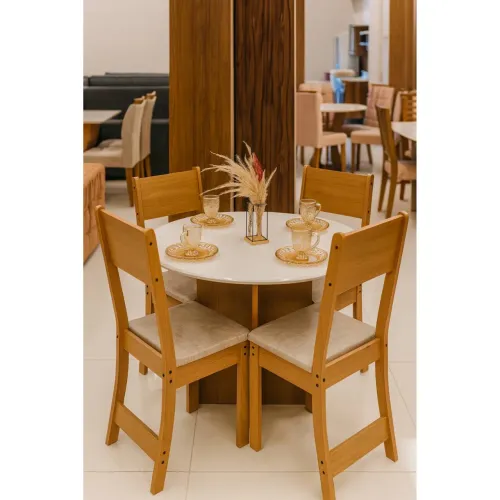 Mesa de Jantar Alice c/ tampo Redondo e 4 Cadeiras- Entrega Rápida